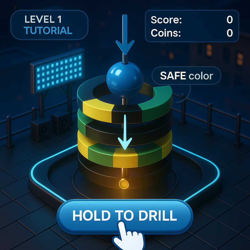 Gameplay tutorial showing safe drop colors and UI