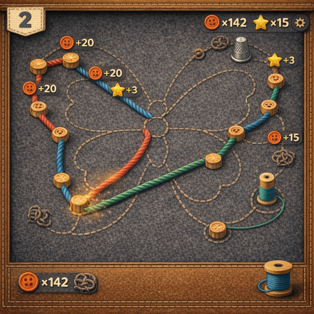 Clean dark felt board with bright thread routing around obstacles