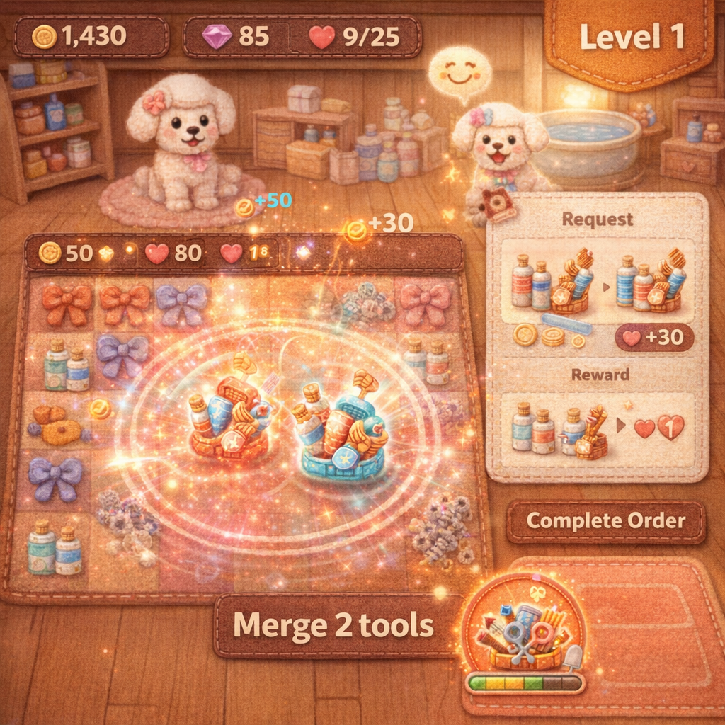 A successful merge creating a soft Wool Dust Poof and fabric confetti